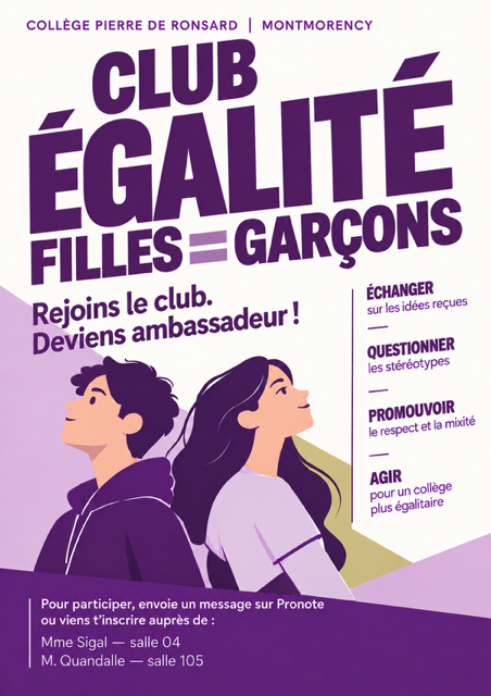 Affiche du Club Égalité filles = garçons