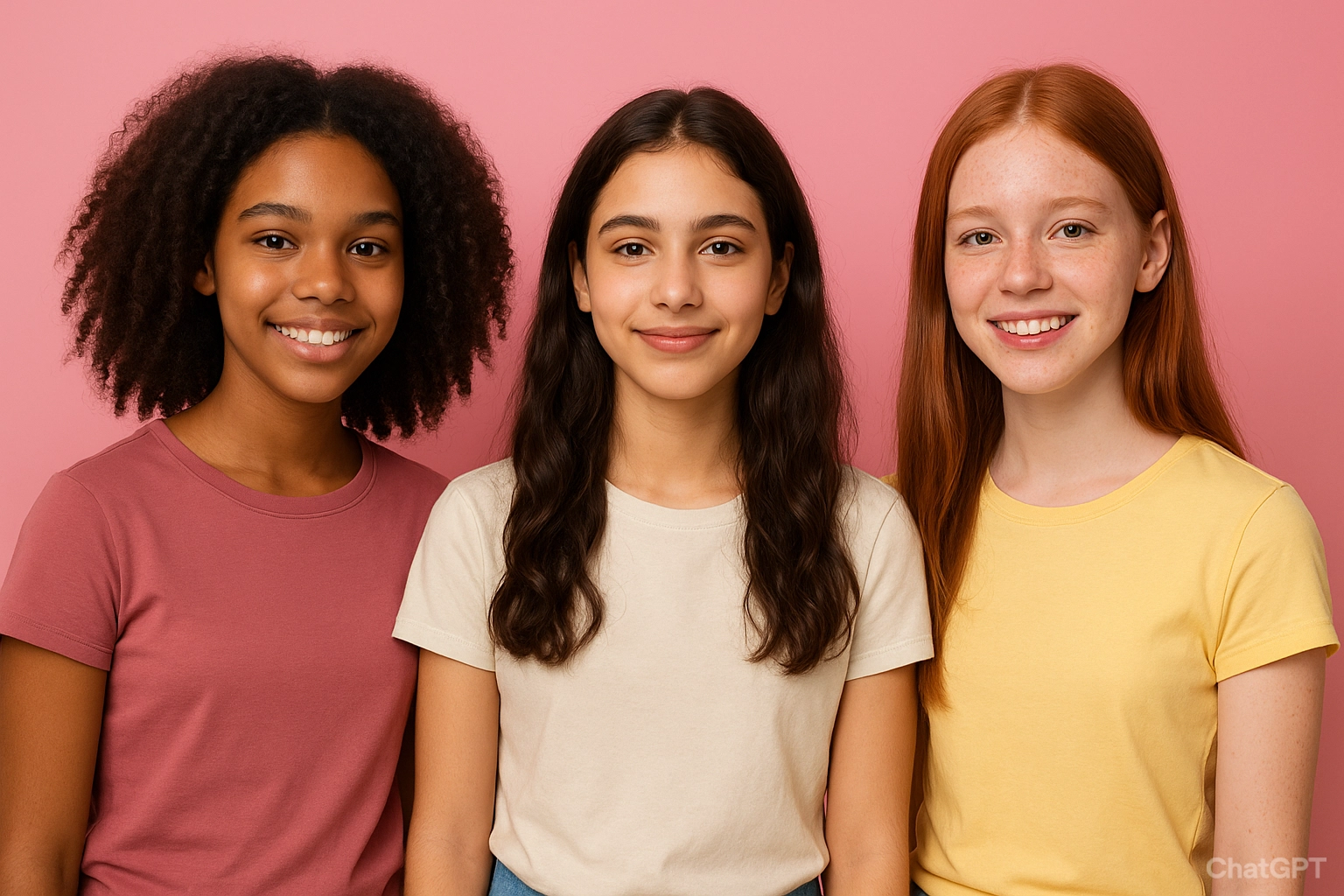 Trois adolescentes souriantes de profils différents